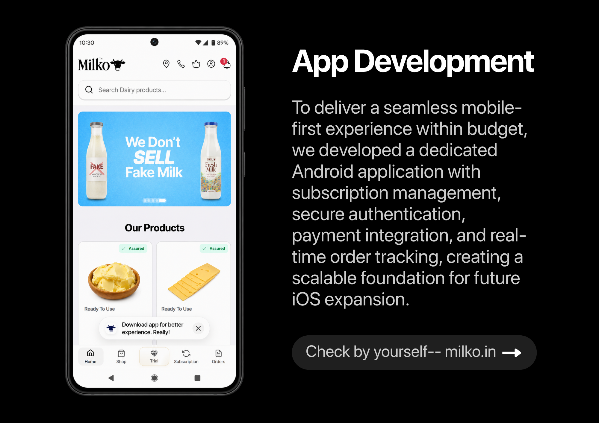 Milko Mobile App Development Showcase